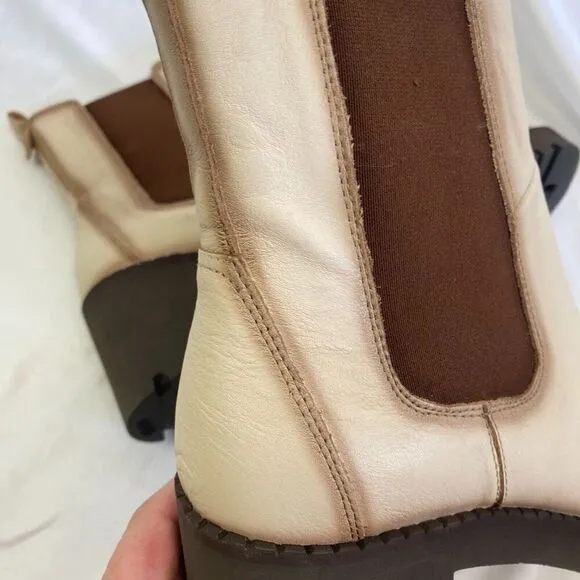 Pikolinos Viella Leather Ankle Boots Heels Cream Brown Women Size 39 US 8.5