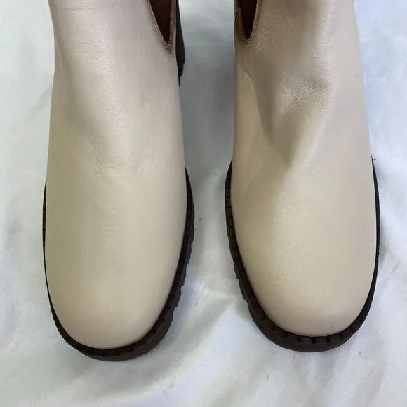 Pikolinos Viella Leather Ankle Boots Heels Cream Brown Women Size 39 US 8.5
