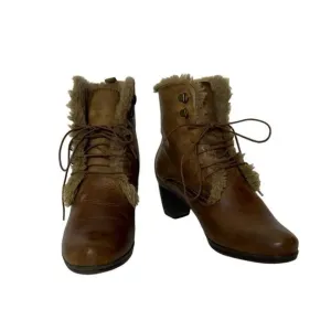 Pikolinos Womens Fur-Lined Leather Ankle Boots Size 37 With Lace-Up &amp; Block Heel