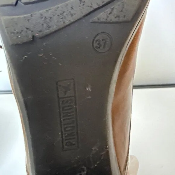 Pikolinos Womens Fur-Lined Leather Ankle Boots Size 37 With Lace-Up &amp; Block Heel