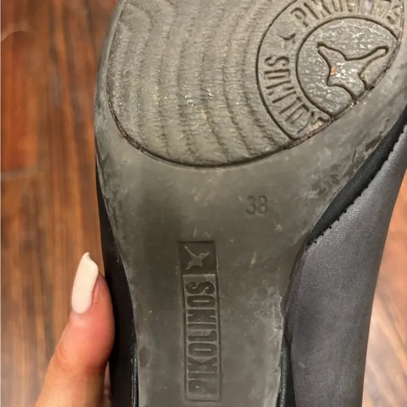 Pikolonos Gandia Black Grey Square Toe Point Mary Jane Leather Heel Sz 38 7.5 US