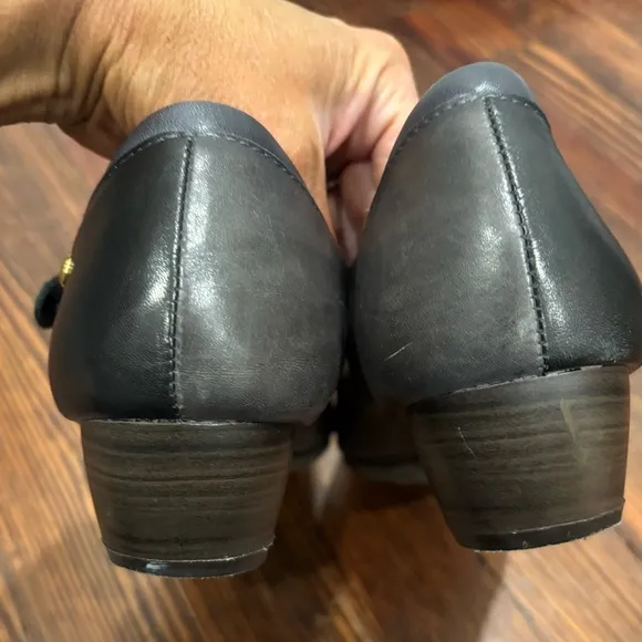Pikolonos Gandia Black Grey Square Toe Point Mary Jane Leather Heel Sz 38 7.5 US