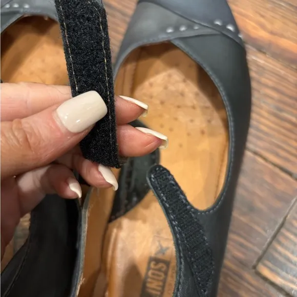 Pikolonos Gandia Black Grey Square Toe Point Mary Jane Leather Heel Sz 38 7.5 US