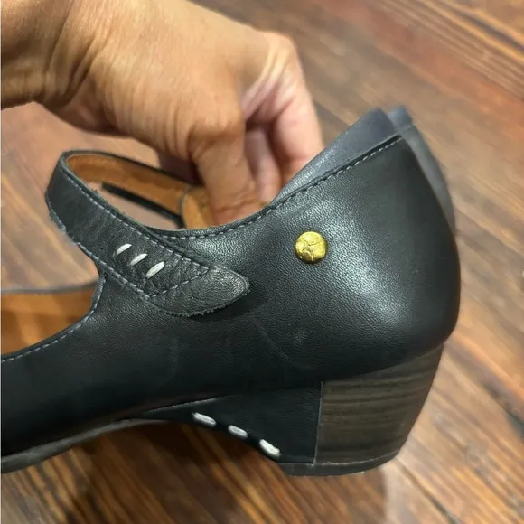 Pikolonos Gandia Black Grey Square Toe Point Mary Jane Leather Heel Sz 38 7.5 US