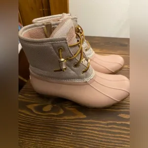 Pink &amp; Rose Gold Sperry rain boots