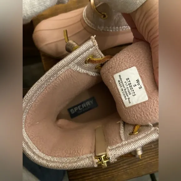Pink &amp; Rose Gold Sperry rain boots
