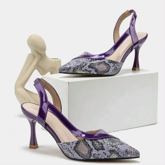Pointed Toe Stiletto Heel Strap Back Slingback Patchwork Dress Pumps For Work