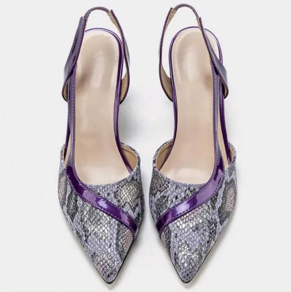 Pointed Toe Stiletto Heel Strap Back Slingback Patchwork Dress Pumps For Work