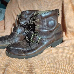 Polo By Ralph Lauren Ranger Men's Distressed Brown Leather Buckle Boots Size 7.5