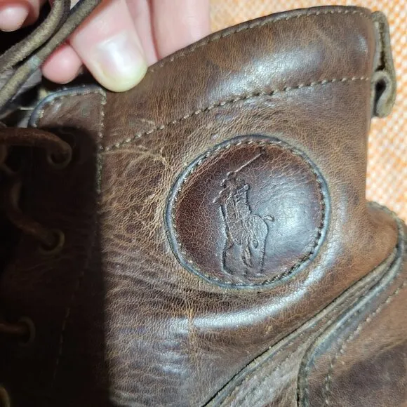 Polo By Ralph Lauren Ranger Men's Distressed Brown Leather Buckle Boots Size 7.5