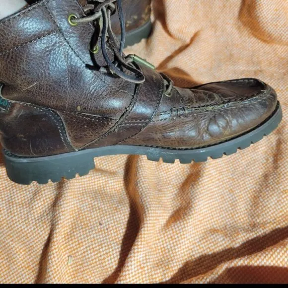 Polo By Ralph Lauren Ranger Men's Distressed Brown Leather Buckle Boots Size 7.5