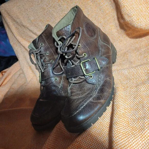Polo By Ralph Lauren Ranger Men's Distressed Brown Leather Buckle Boots Size 7.5