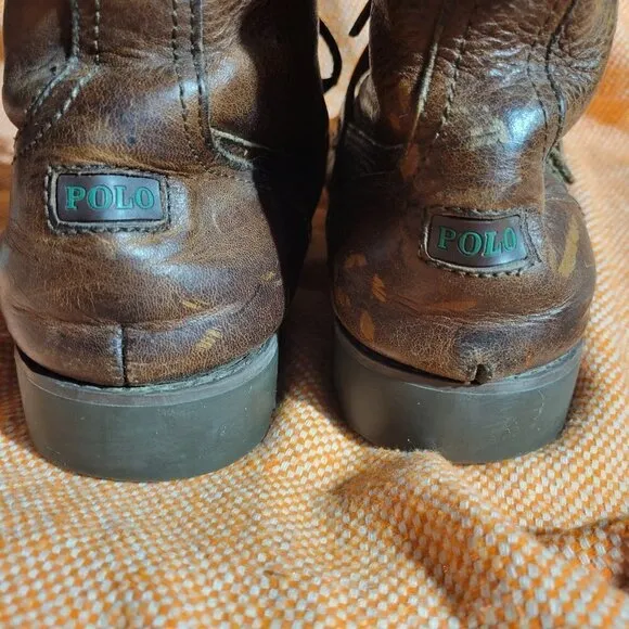 Polo By Ralph Lauren Ranger Men's Distressed Brown Leather Buckle Boots Size 7.5