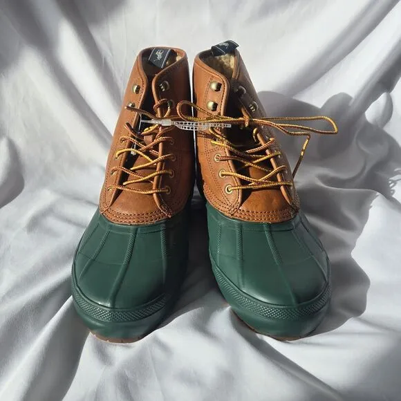 Polo Ralph Lauren Claus Laceup Sherpa Lined Duck Boots Brown Green Men's Size 11