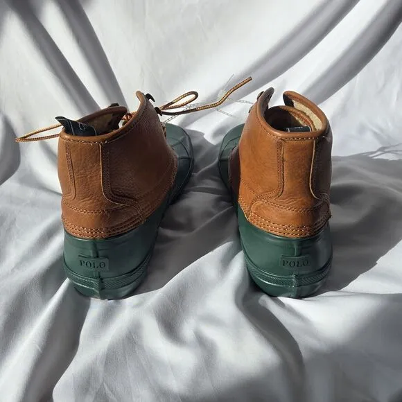 Polo Ralph Lauren Claus Laceup Sherpa Lined Duck Boots Brown Green Men's Size 11