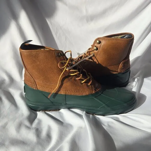 Polo Ralph Lauren Claus Laceup Sherpa Lined Duck Boots Brown Green Men's Size 11