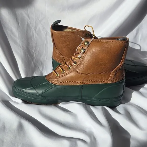 Polo Ralph Lauren Claus Laceup Sherpa Lined Duck Boots Brown Green Men's Size 11