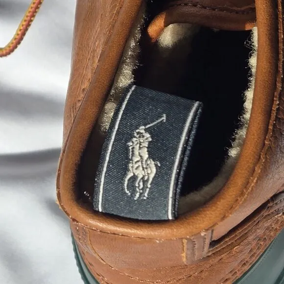 Polo Ralph Lauren Claus Laceup Sherpa Lined Duck Boots Brown Green Men's Size 11