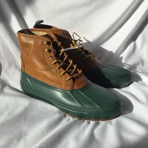 Polo Ralph Lauren Claus Laceup Sherpa Lined Duck Boots Brown Green Men's Size 11