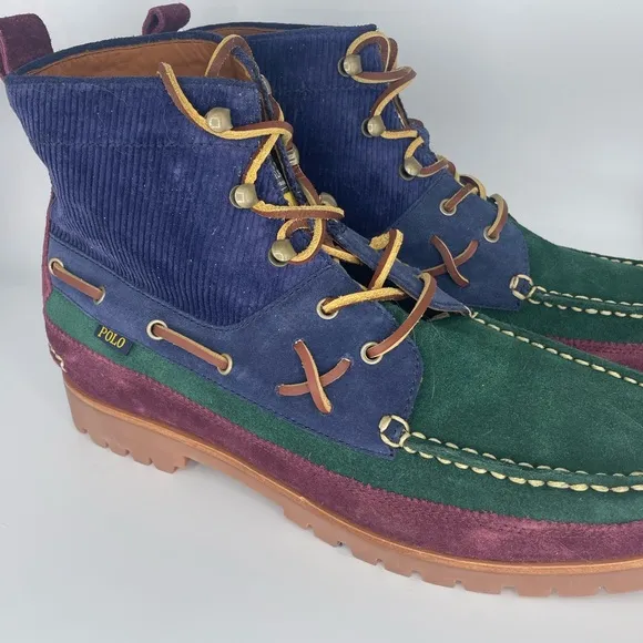 POLO Ralph Lauren Country Ranger MID Color Block Suede Corduroy Boots Men Sz 11