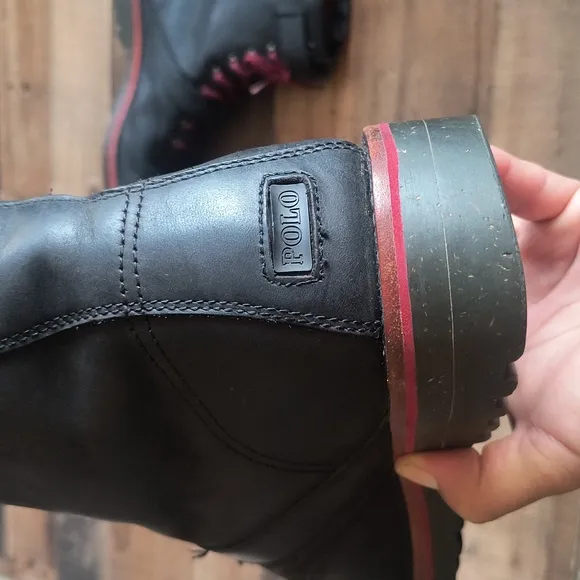 Polo Ralph Lauren Double Strap Leather Maurice Moto Boots Black Sz 12 Men
