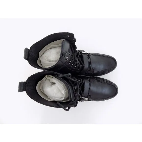 Polo Ralph Lauren Men Leather Boots Black Size 10.5D (PRE-OWNED/USED)