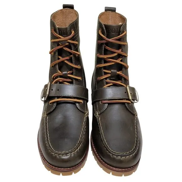 Polo Ralph Lauren Men Ranger BT Combat Boots Sz US 7.5D Deep Olive Green Leather