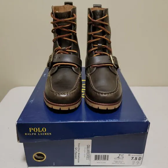 Polo Ralph Lauren Men Ranger BT Combat Boots Sz US 7.5D Deep Olive Green Leather