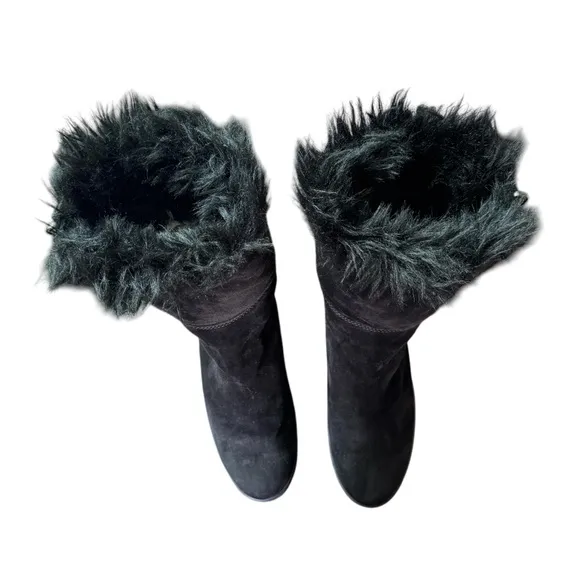 Prada Genuine Suede and Shearling Black Winter Snow Boots