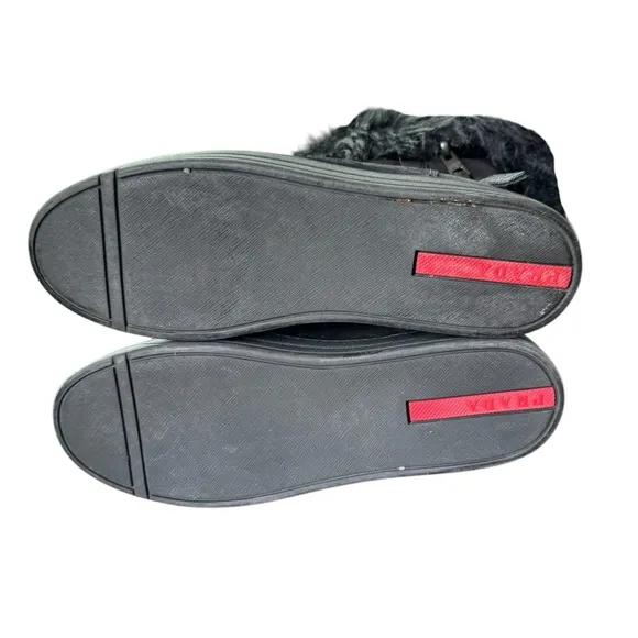 Prada Genuine Suede and Shearling Black Winter Snow Boots