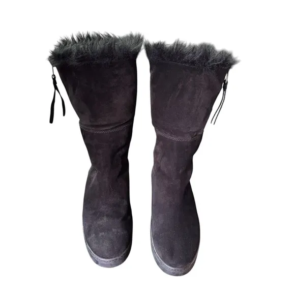 Prada Genuine Suede and Shearling Black Winter Snow Boots
