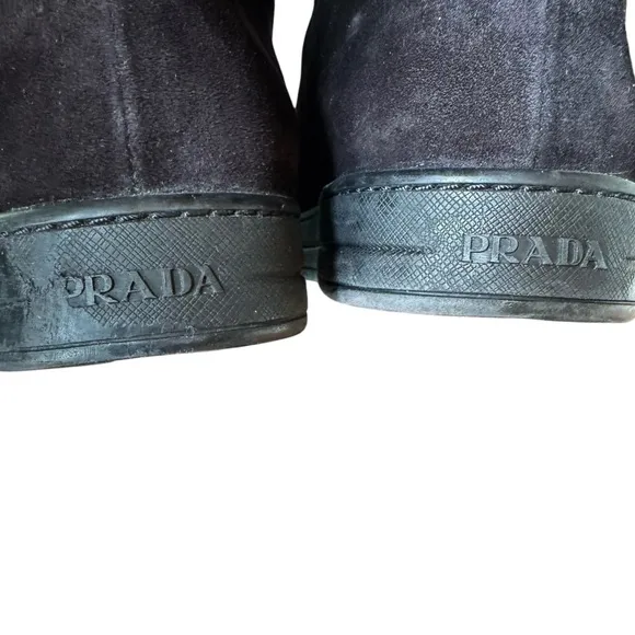 Prada Genuine Suede and Shearling Black Winter Snow Boots