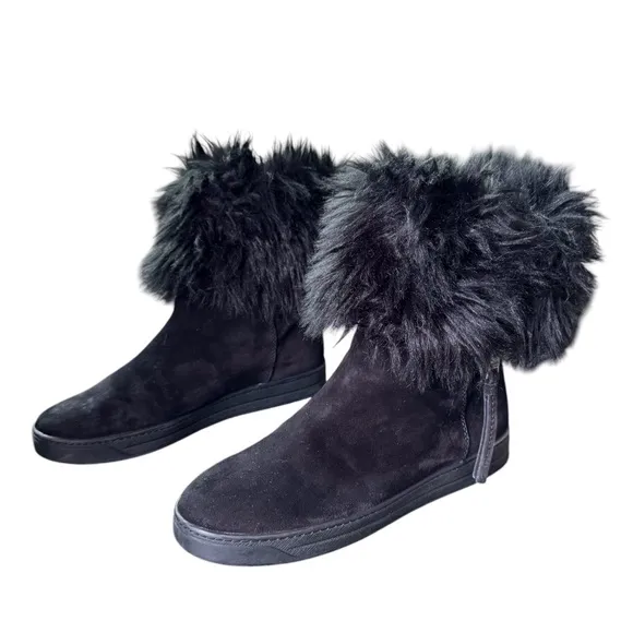 Prada Genuine Suede and Shearling Black Winter Snow Boots