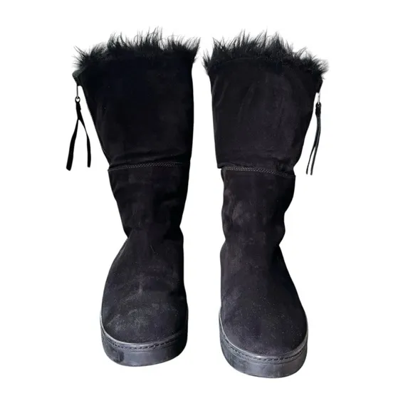 Prada Genuine Suede and Shearling Black Winter Snow Boots