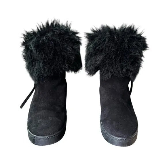 Prada Genuine Suede and Shearling Black Winter Snow Boots