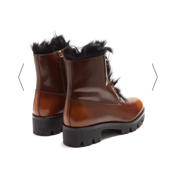 Prada Tobacco Burnished Fur-lined leather boots 39.5