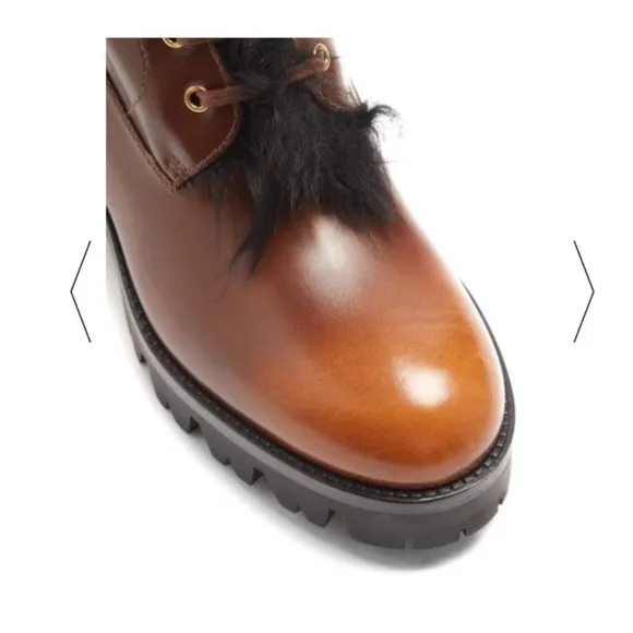 Prada Tobacco Burnished Fur-lined leather boots 39.5