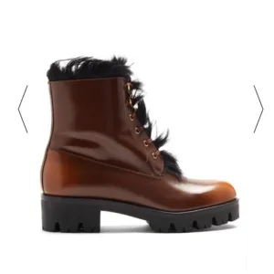 Prada Tobacco Burnished Fur-lined leather boots 39.5