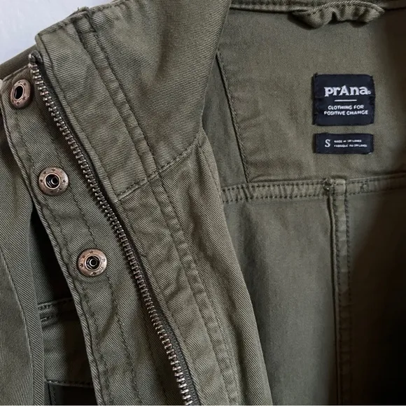 PrAna Sancho Jacket EUC Size S Olive Green Military Cargo Pocket Relaxed Fit