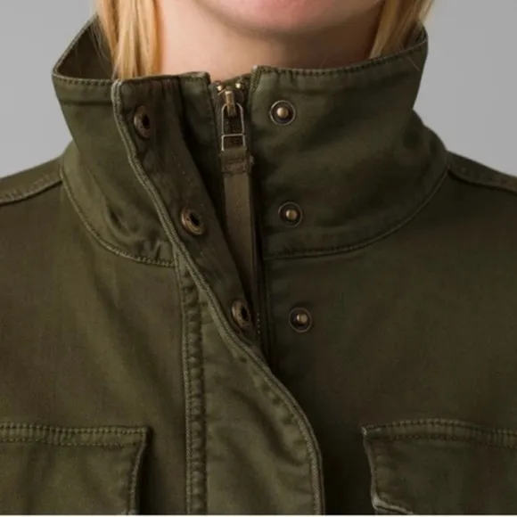 PrAna Sancho Jacket EUC Size S Olive Green Military Cargo Pocket Relaxed Fit