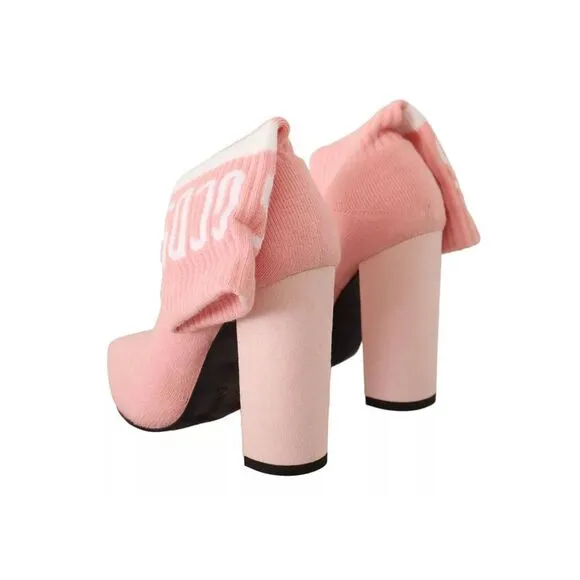 Pre Loved GCDS Knitted Sock Booties Block Heel Women Pink