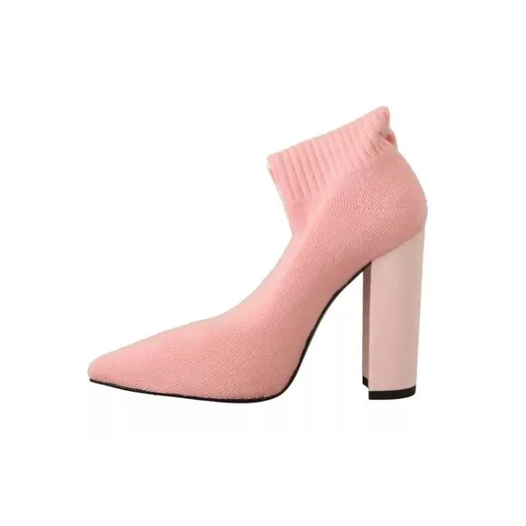 Pre Loved GCDS Knitted Sock Booties Block Heel Women Pink