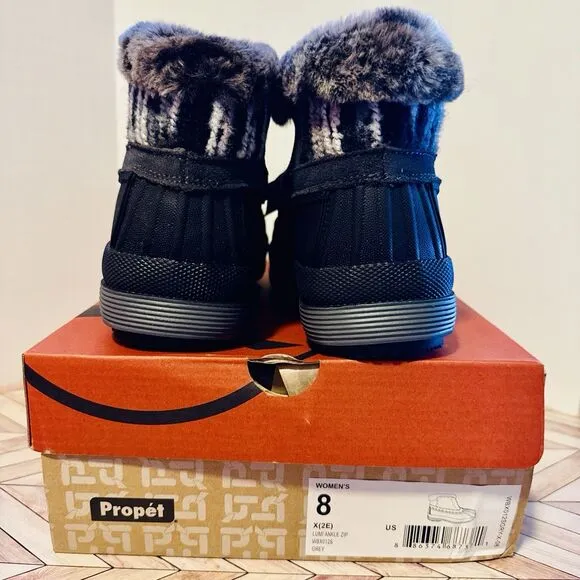 Propet Lumi Ankle Zip Snow Booties Women 8 EE Grey Casual Boots Suede WBX012SGRY