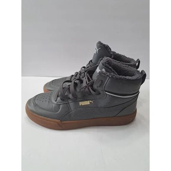 PumaCaven Mid Winter Shoes Mens‎ Sz 11 Gray Brown Faux Fur Sneakers Trainers
