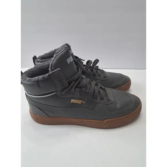 PumaCaven Mid Winter Shoes Mens‎ Sz 11 Gray Brown Faux Fur Sneakers Trainers