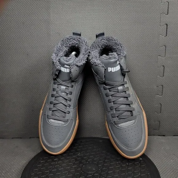 PumaCaven Mid Winter Shoes Mens Sz 9.5 Gray Brown Faux Fur Sneakers Trainers