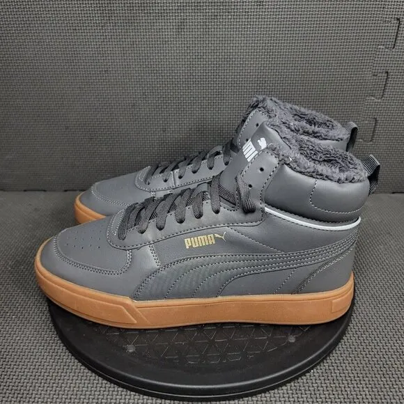 PumaCaven Mid Winter Shoes Mens Sz 9.5 Gray Brown Faux Fur Sneakers Trainers