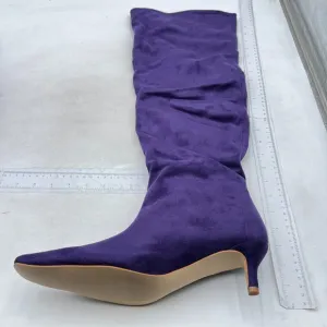 Purple Women Comfortable Low Heel Pull on Knee High Boot Stylish Square Toe Boot