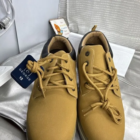 (R8) George Casual Work Shoes Lace Up Camel Brown Size 12 (2) Memory Foam NWOT