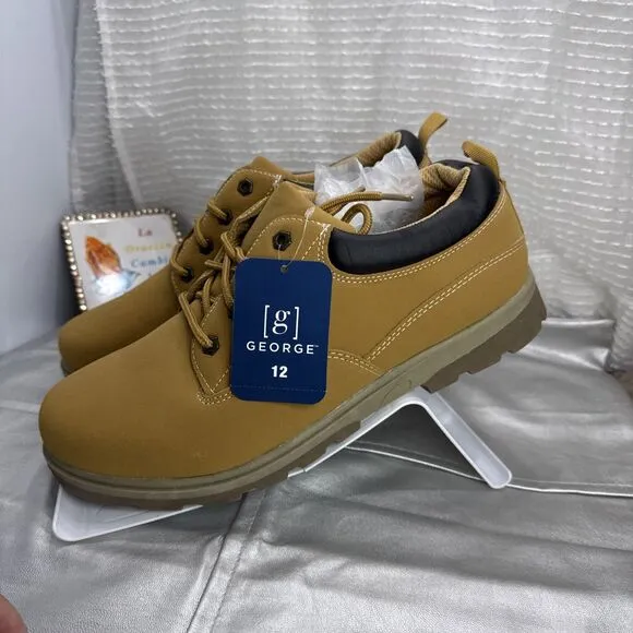 (R8) George Casual Work Shoes Lace Up Camel Brown Size 12 (2) Memory Foam NWOT